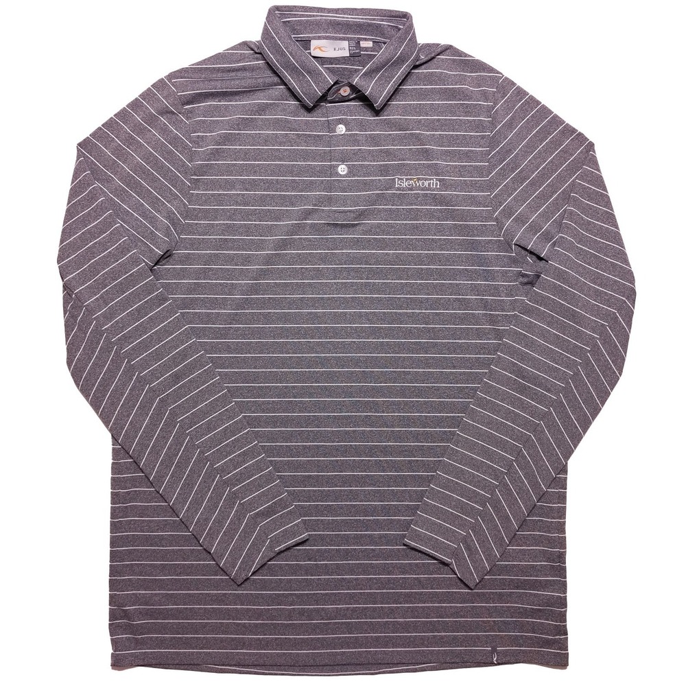 KJUS Isleworth CC Long Sleeve Performance Polo‎ Shirt Gray Striped Large L